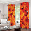 Orange Daisy Flower Print Blackout Grommet Curtains