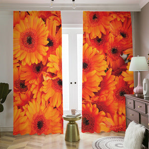 Orange Daisy Flower Print Blackout Pencil Pleat Curtains