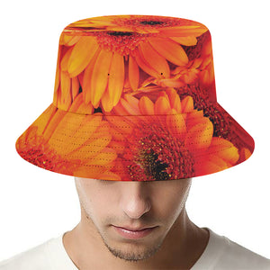 Orange Daisy Flower Print Bucket Hat