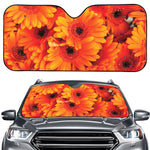 Orange Daisy Flower Print Car Windshield Sun Shade