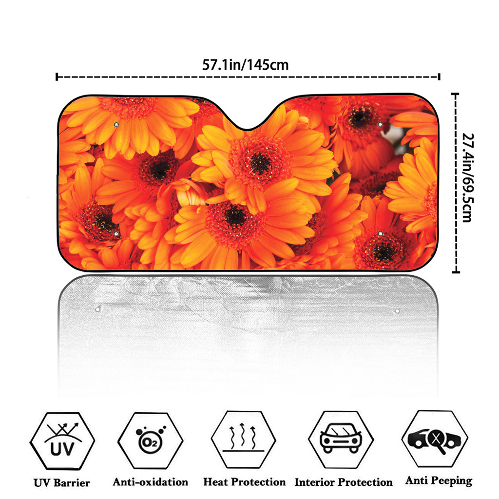 Orange Daisy Flower Print Car Windshield Sun Shade