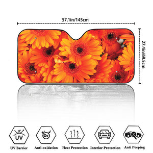 Orange Daisy Flower Print Car Windshield Sun Shade