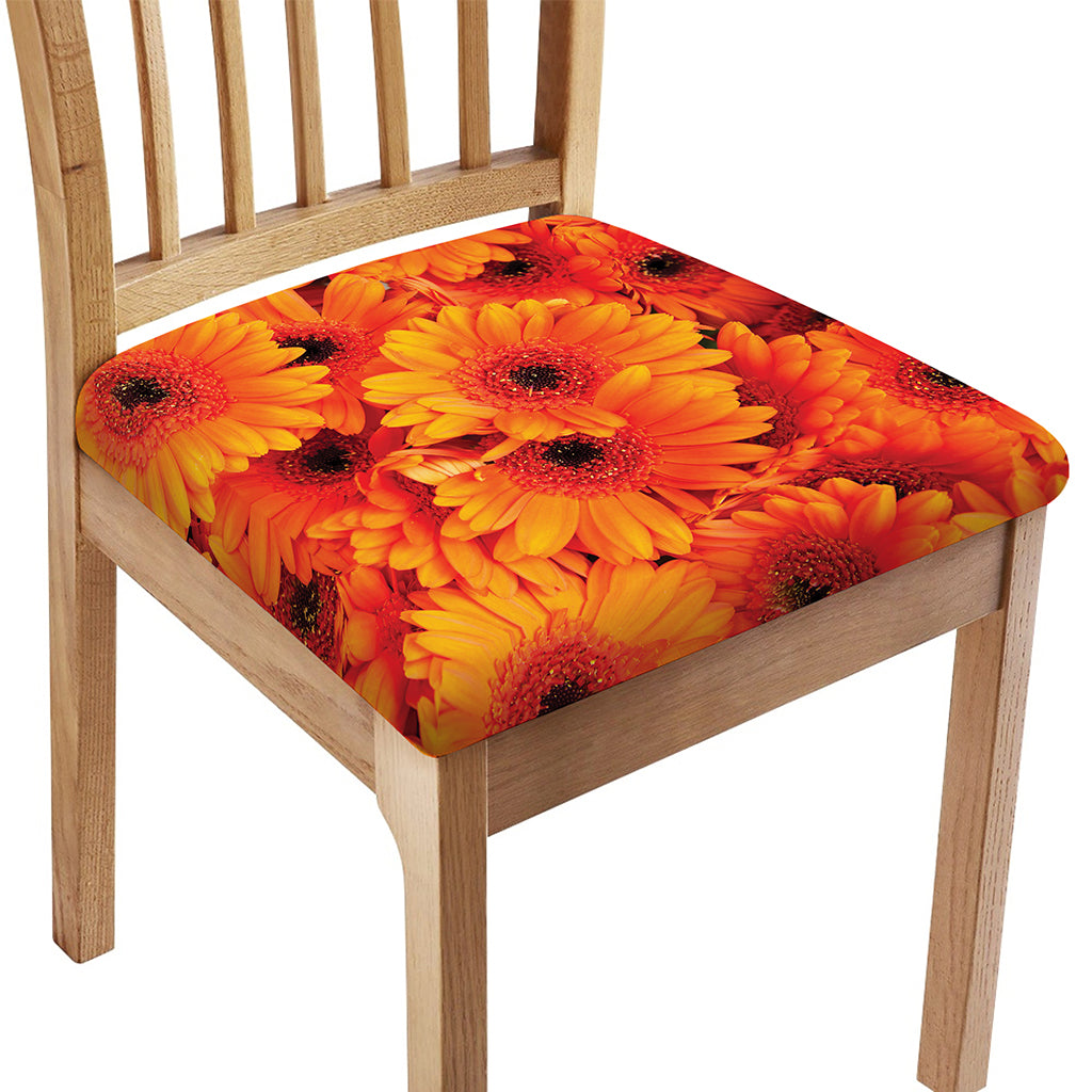 Orange Daisy Flower Print Chair Cushion Cover