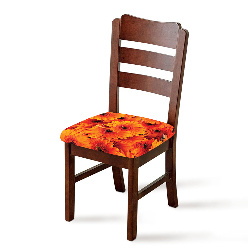 Orange Daisy Flower Print Chair Cushion Cover