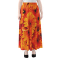 Orange Daisy Flower Print Chiffon Maxi Skirt