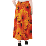 Orange Daisy Flower Print Chiffon Maxi Skirt