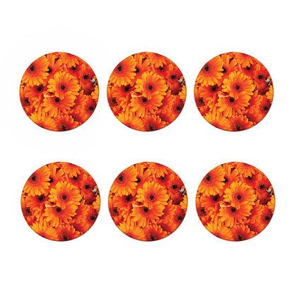 Orange Daisy Flower Print Coaster Set