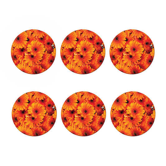 Orange Daisy Flower Print Coaster Set