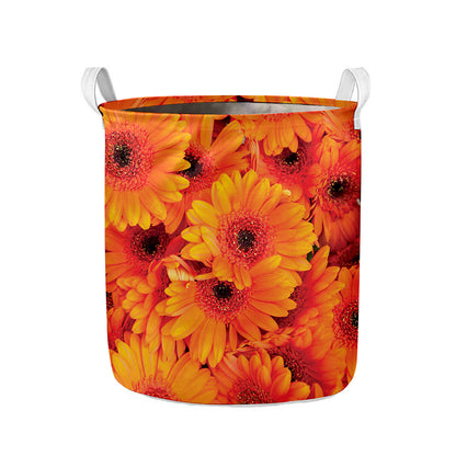 Orange Daisy Flower Print Collapsible Laundry Basket