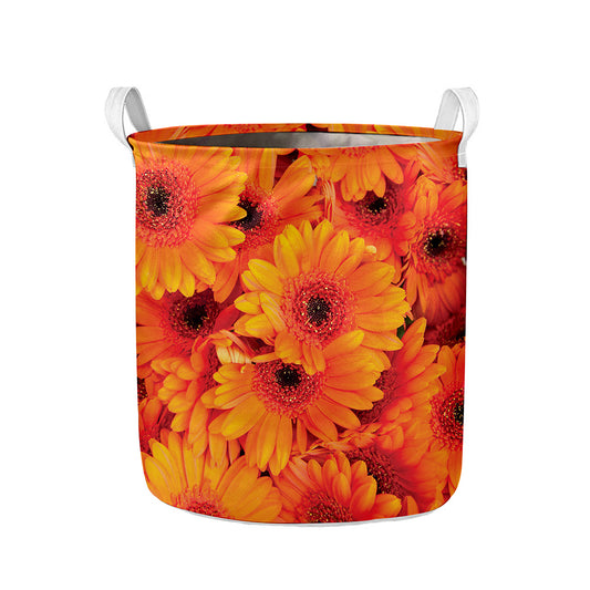 Orange Daisy Flower Print Collapsible Laundry Basket