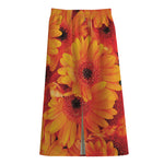 Orange Daisy Flower Print Cotton Front Slit Maxi Skirt