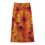 Orange Daisy Flower Print Cotton Front Slit Maxi Skirt