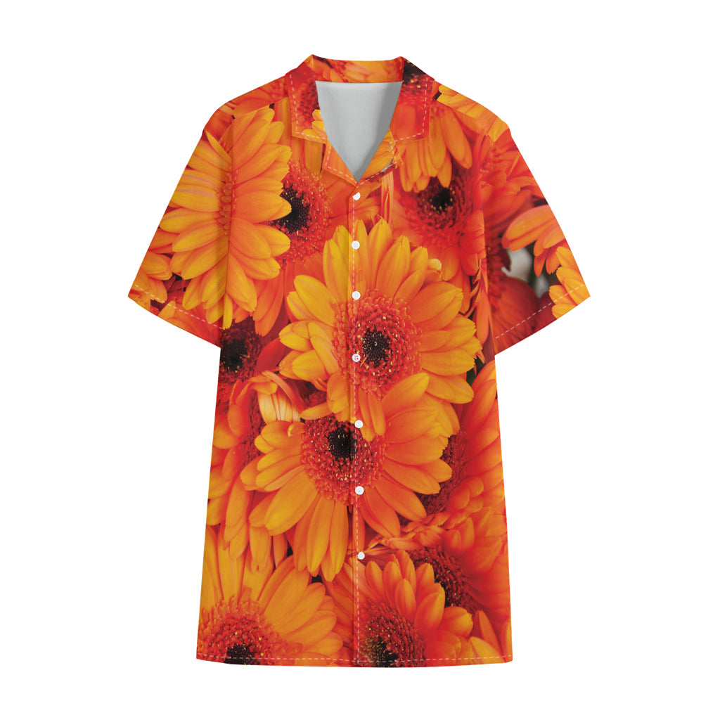 Orange Daisy Flower Print Cotton Hawaiian Shirt