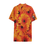 Orange Daisy Flower Print Cotton Hawaiian Shirt