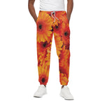 Orange Daisy Flower Print Cotton Pants