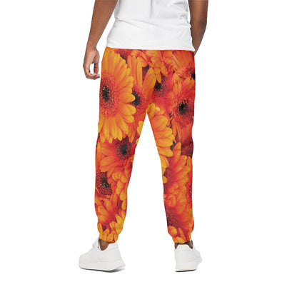 Orange Daisy Flower Print Cotton Pants
