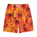 Orange Daisy Flower Print Cotton Shorts