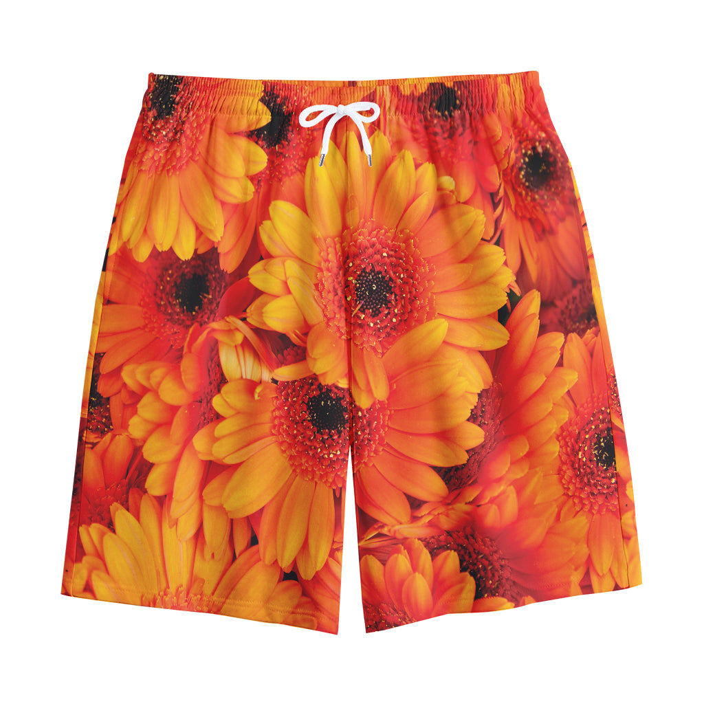 Orange Daisy Flower Print Cotton Shorts