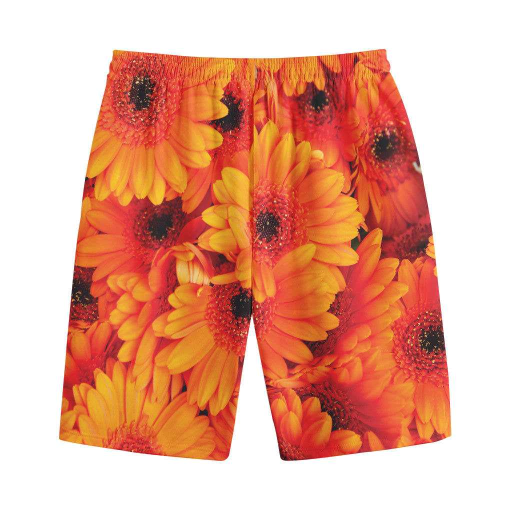 Orange Daisy Flower Print Cotton Shorts