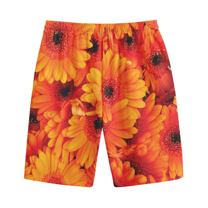Orange Daisy Flower Print Cotton Shorts