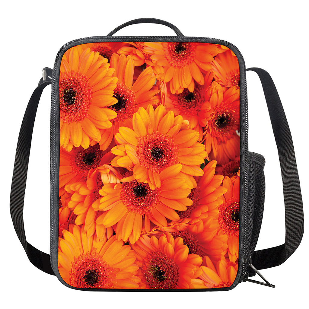 Orange Daisy Flower Print Crossbody Lunch Bag