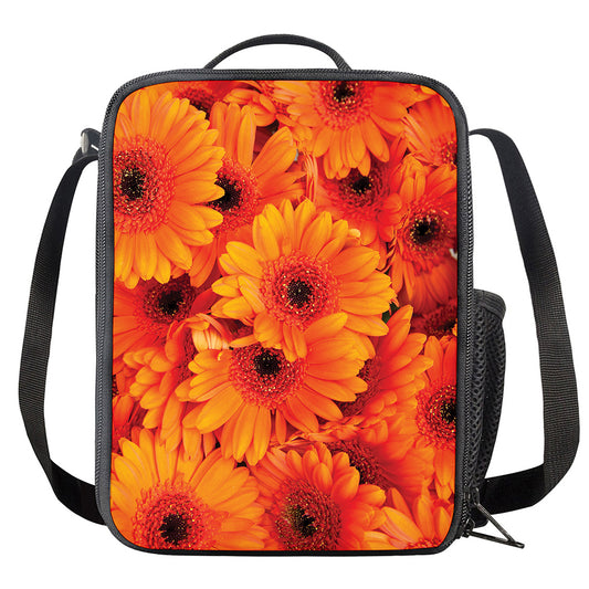 Orange Daisy Flower Print Crossbody Lunch Bag