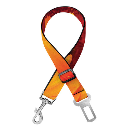 Orange Daisy Flower Print Dog Seat Belt
