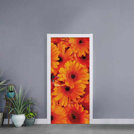 Orange Daisy Flower Print Door Sticker