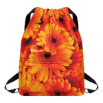 Orange Daisy Flower Print Drawstring Backpack
