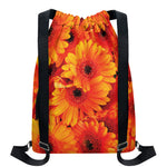 Orange Daisy Flower Print Drawstring Backpack