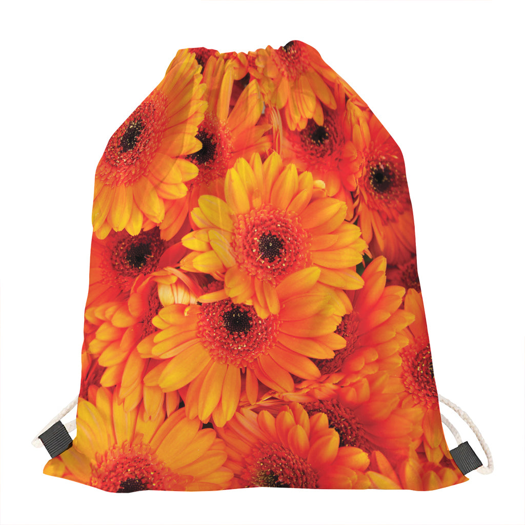 Orange Daisy Flower Print Drawstring Bag