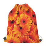Orange Daisy Flower Print Drawstring Bag