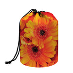 Orange Daisy Flower Print Drawstring Makeup Bag