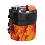Orange Daisy Flower Print Drawstring Makeup Bag