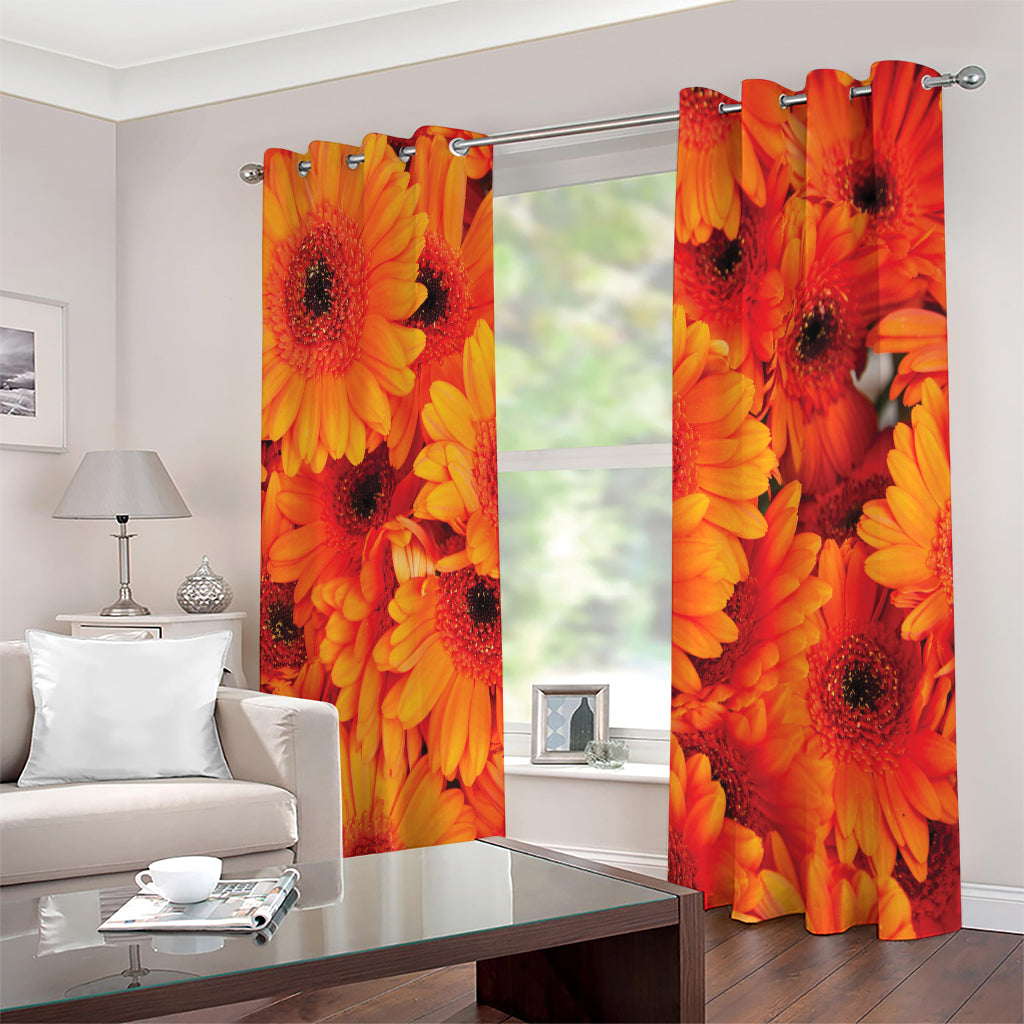 Orange Daisy Flower Print Extra Wide Grommet Curtains