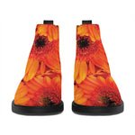 Orange Daisy Flower Print Flat Ankle Boots