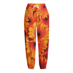 Orange Daisy Flower Print Fleece Lined Knit Pants