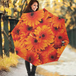 Orange Daisy Flower Print Foldable Umbrella