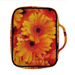 Orange Daisy Flower Print Front Pocket Bible Bag