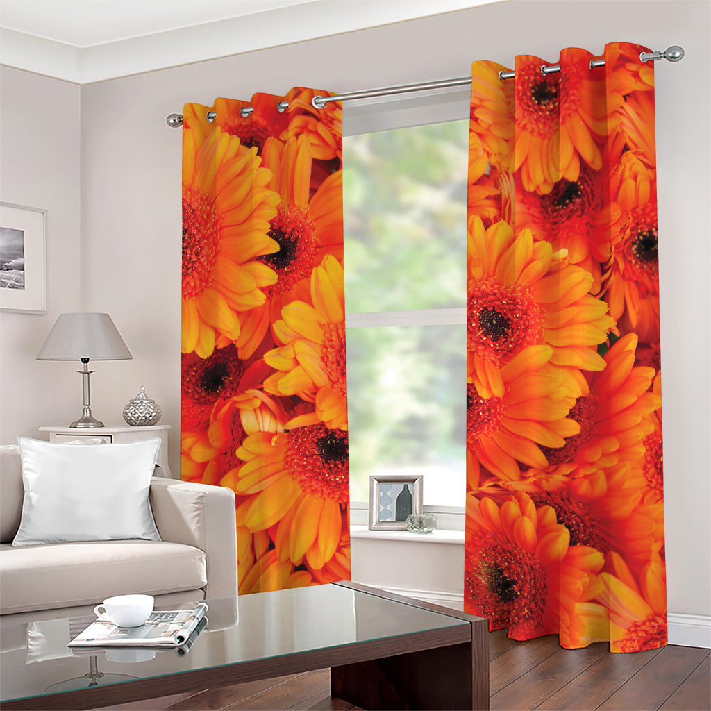 Orange Daisy Flower Print Grommet Curtains