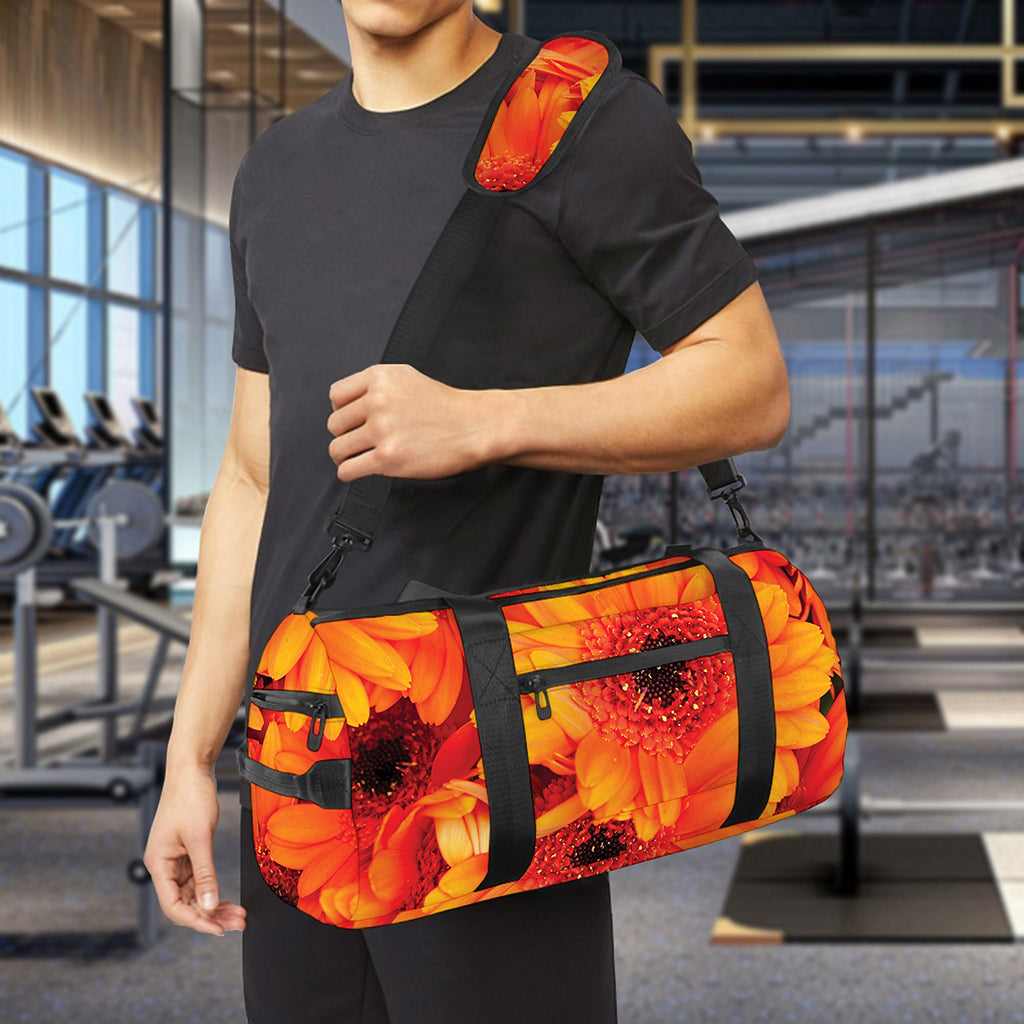 Orange Daisy Flower Print Gym Bag