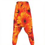Orange Daisy Flower Print Hammer Pants