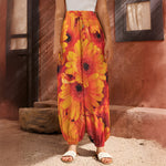 Orange Daisy Flower Print Harem Pants