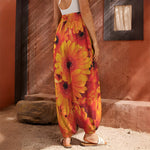 Orange Daisy Flower Print Harem Pants