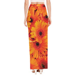 Orange Daisy Flower Print High Slit Maxi Skirt