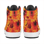 Orange Daisy Flower Print High Top Leather Sneakers