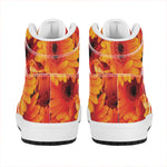Orange Daisy Flower Print High Top Leather Sneakers