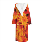 Orange Daisy Flower Print Hooded Bathrobe