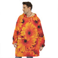 Orange Daisy Flower Print Hoodie Blanket