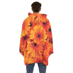 Orange Daisy Flower Print Hoodie Blanket